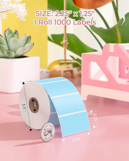 2.25"X1.25" Blue Direct Thermal Labels, Self-Adhesive Address Shipping Thermal Stickers, Square Label for Thermal Label Printer-1 Roll,1000 Labels