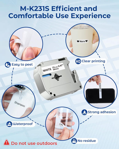 Compatible Label Tape Replacement for Brother P Touch M Tape M231 MK231 MK-231 12Mm 0.47 Inch to Use with Brother P Touch PT-M95, PT-90, PT-70, PT-65, PT-85, Black on White, 26.2 Feet, 3-Pack