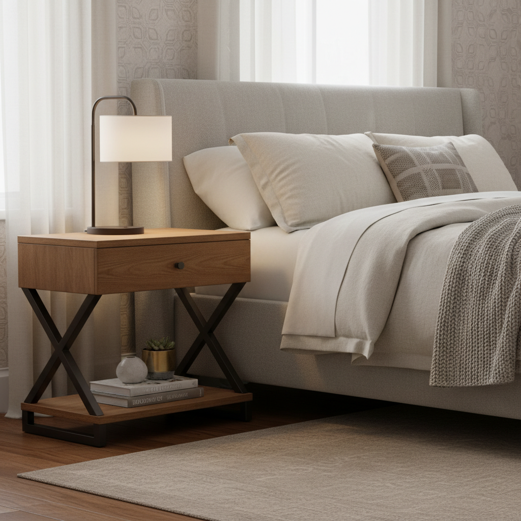 Modern X-design nightstand in stylish bedroom setting